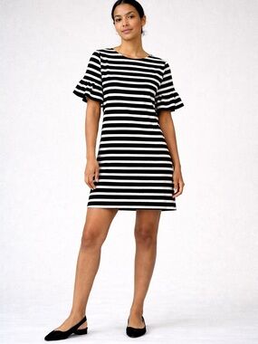 Ruffle-Sleeve Striped Dress XS